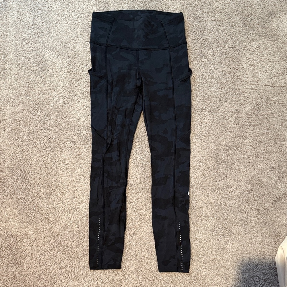 Lululemon fast and free Black Camouflage Leggings